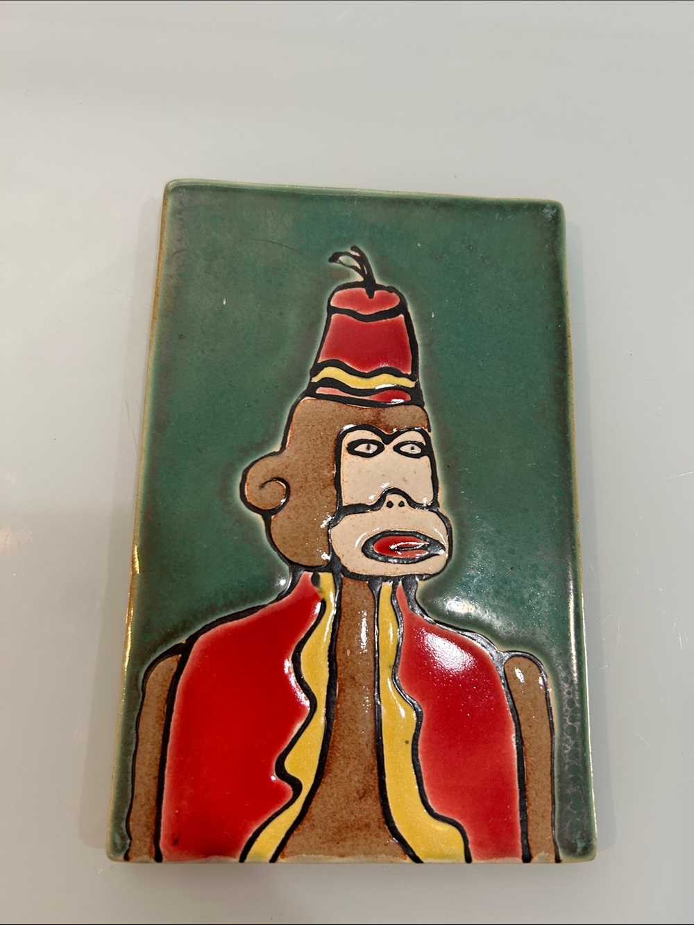 Artisan Ceramic tile monkey  with fez ! By Spalding Studio